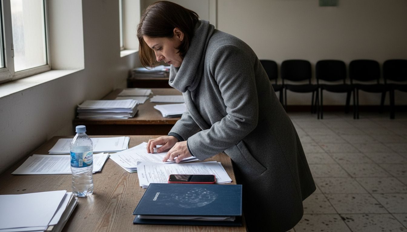 Mujer organizando papeles para tramitar la nacionalidad