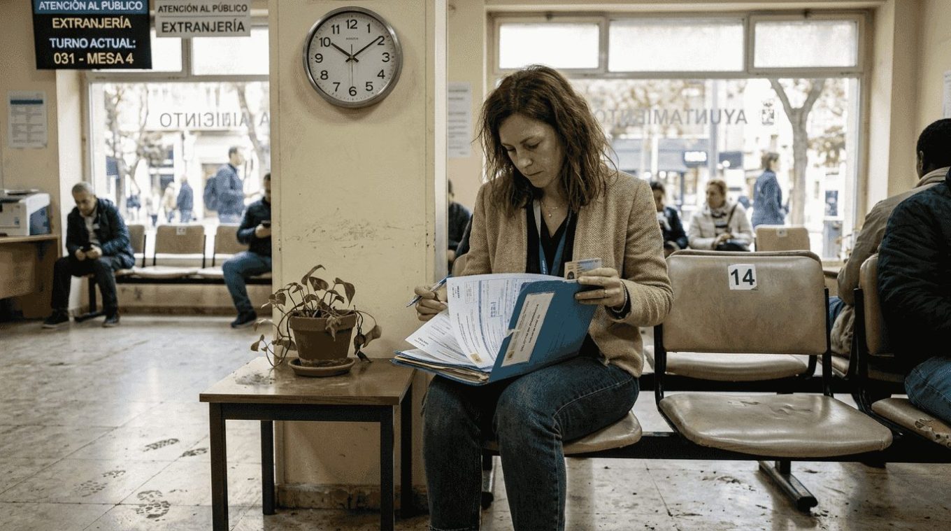 Persona que está tramitando su residencia revisando la documentación necesaria