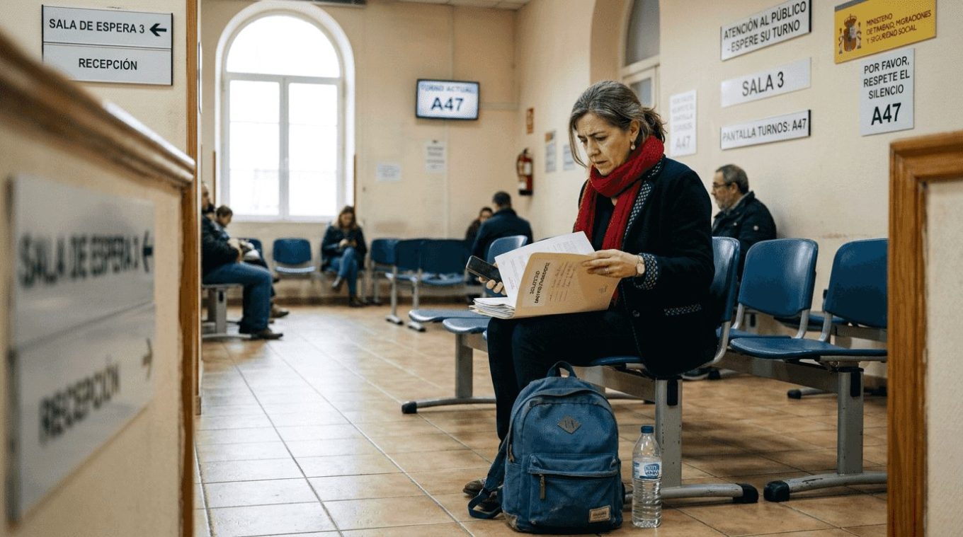 Mujer organizando documentación para un trámite en el ayuntamiento