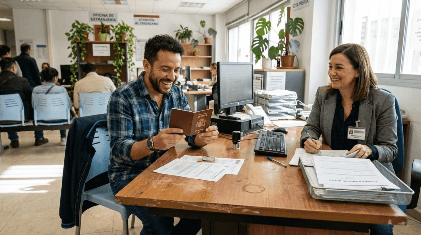 Un inmigrante celebra con alegría al obtener la nacionalidad española