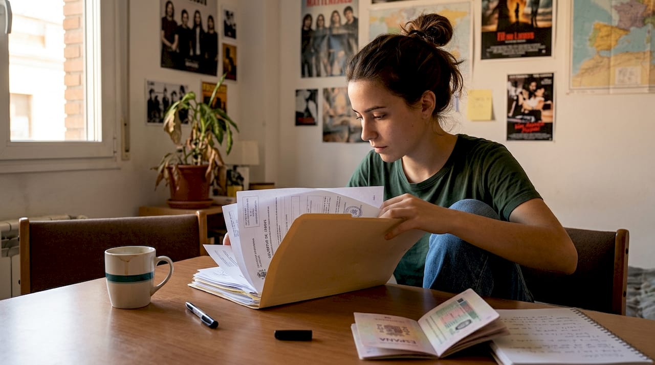 Un estudiante repasa sus apuntes en una sala de estudio compartida.