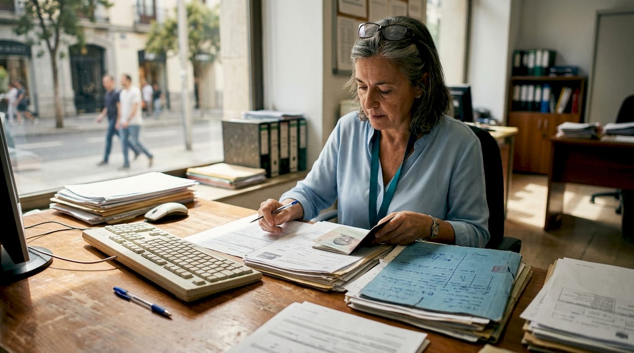 Una funcionaria supervisa los procedimientos de inmigración en Madrid.