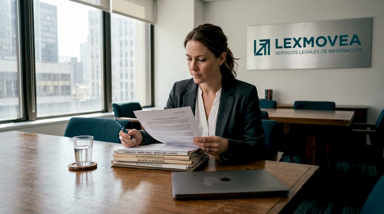 Abogado analizando documentación relacionada con un proceso de expulsión migratoria