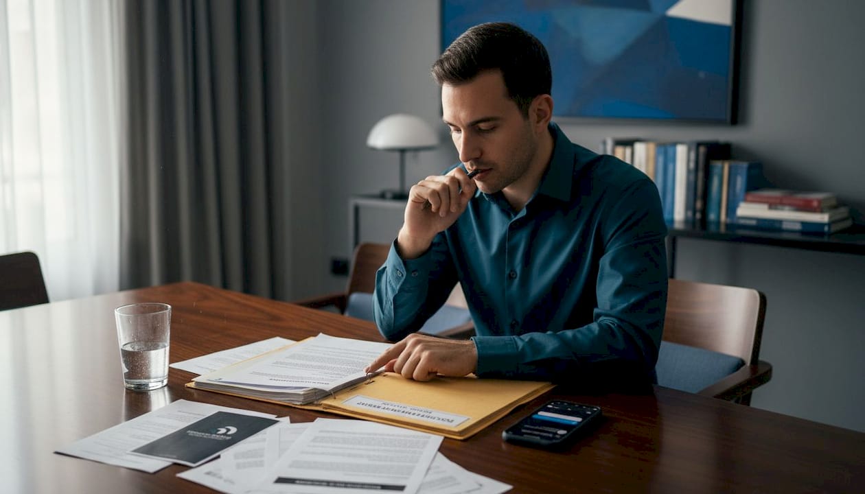 Chico revisando documentos de inmigración en una carpeta