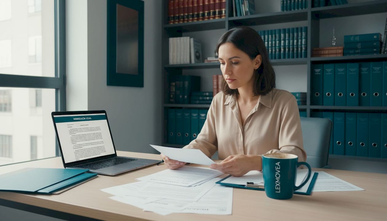 Abogada revisando documentación relacionada con trámites de extranjería