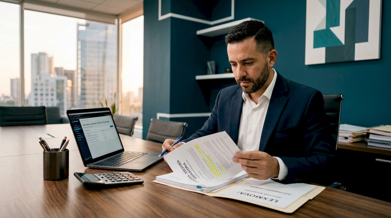Experto analizando documentación para gestionar el permiso de trabajo