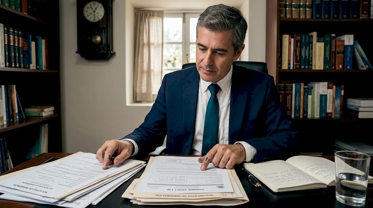 Abogado asesorando a su cliente sobre la documentación necesaria para el proceso de inmigración.