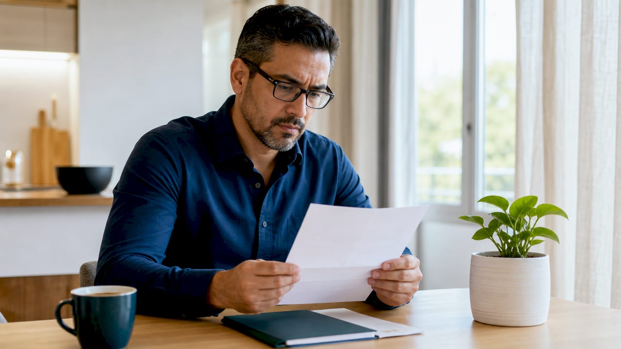 Hombre leyendo la notificación de rechazo de su solicitud de residencia
