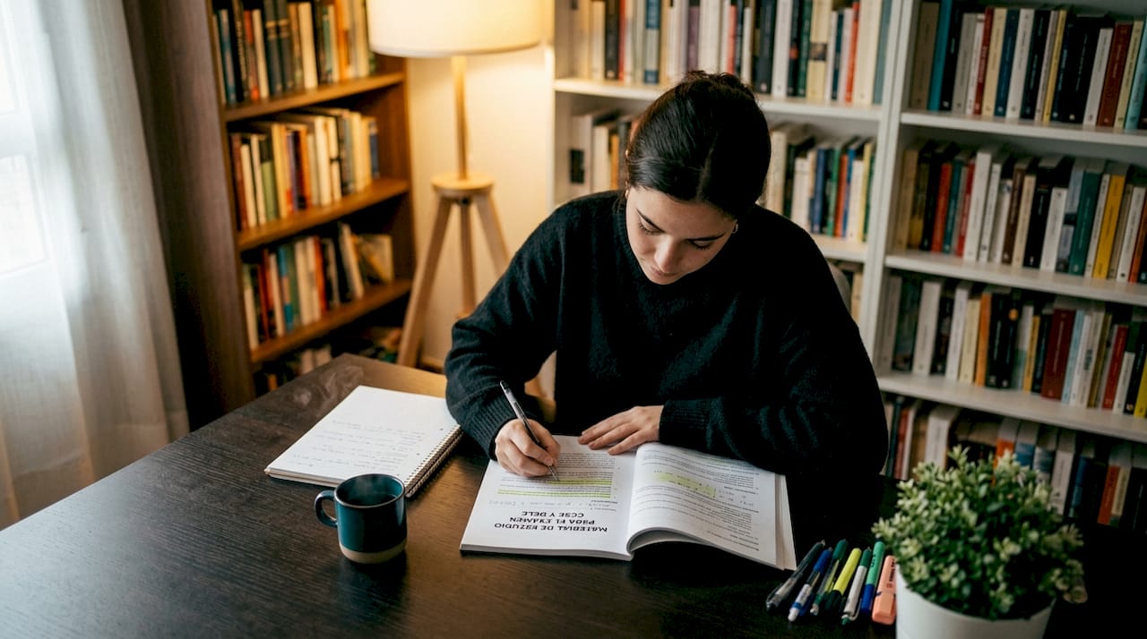Mujer preparándose para el examen de nacionalidad española