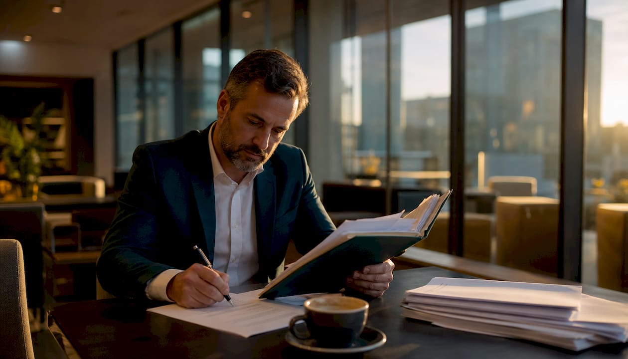 Abogado analizando el expediente legal de un proceso de expulsión