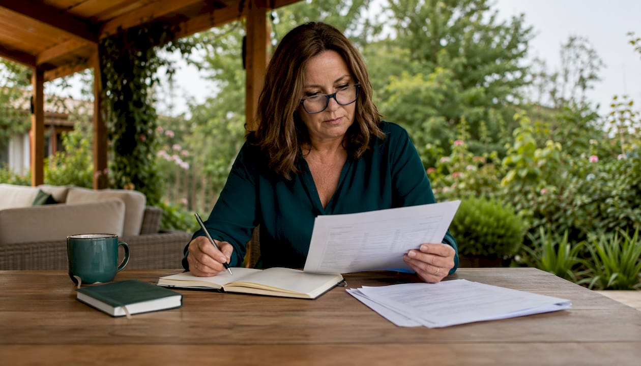 Mujer revisando la documentación para solicitar la residencia no lucrativa