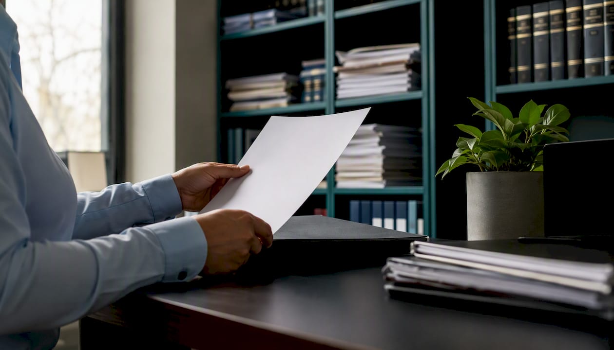 Manos rellenando un formulario para presentar un recurso administrativo.