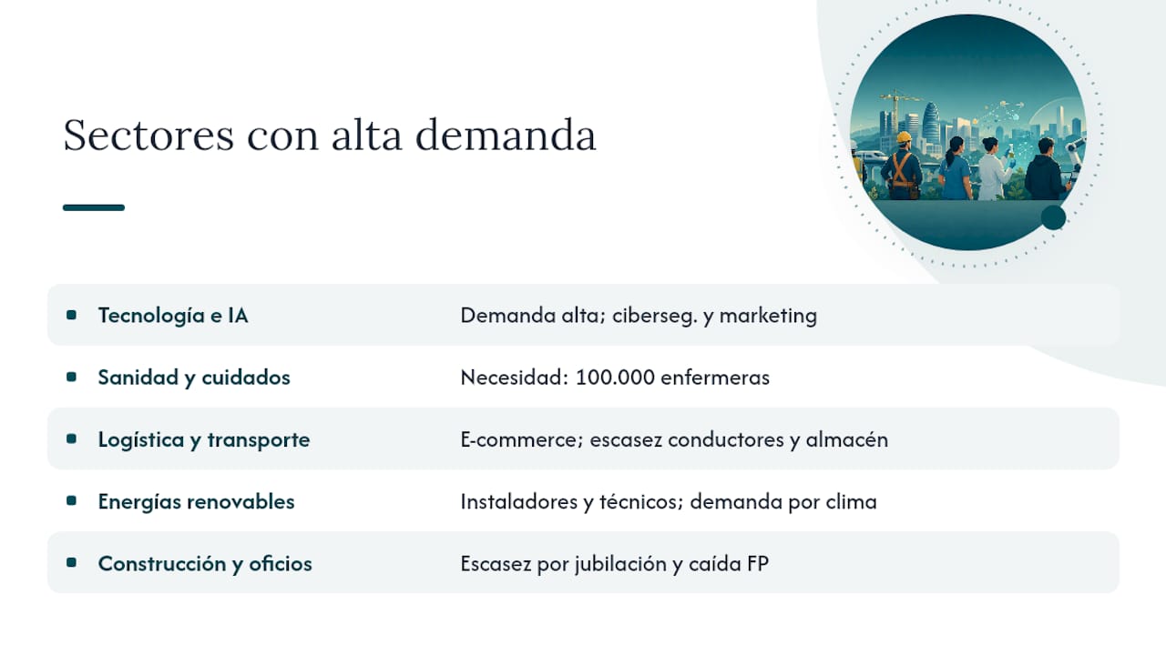 Infografía sobre los sectores con mayor demanda laboral en España
