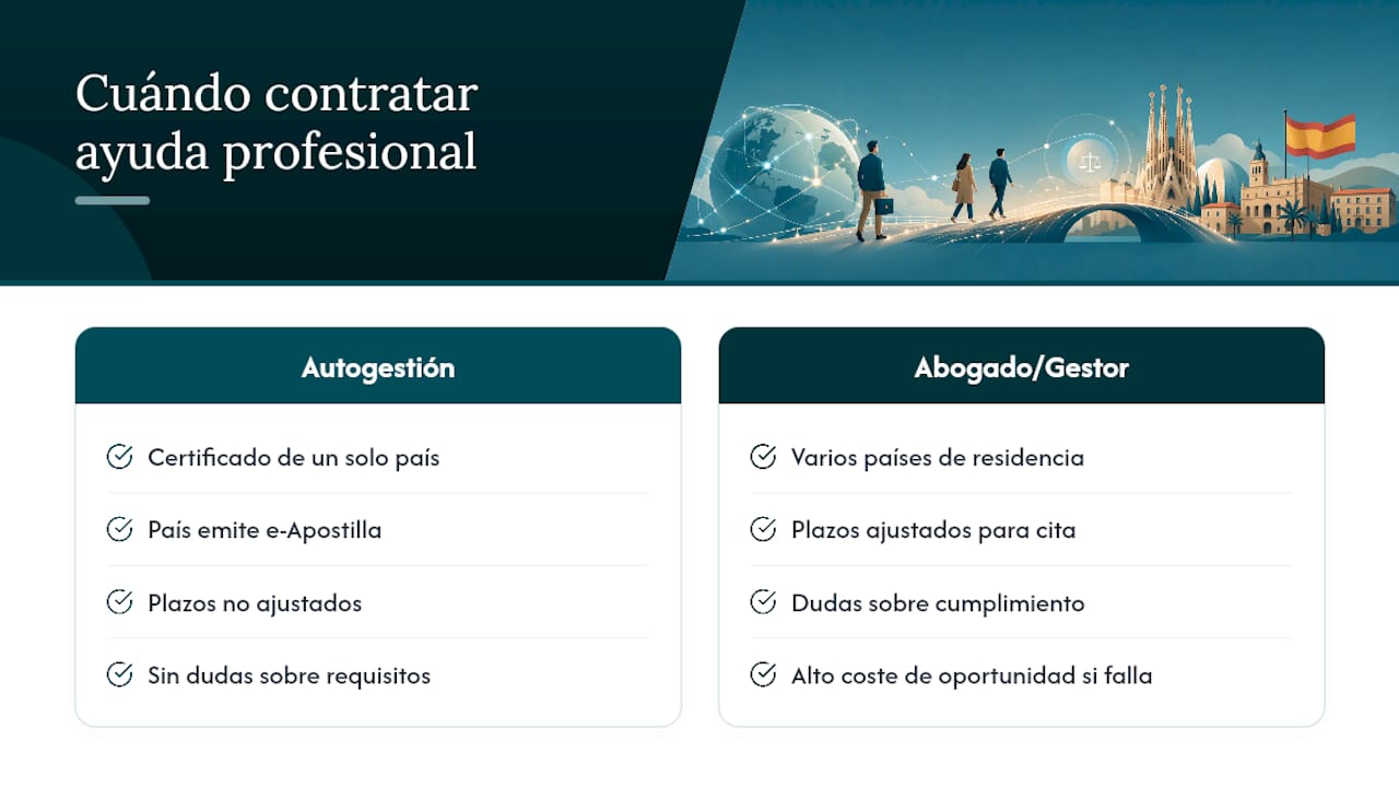 Cuándo conviene contratar a un abogado o gestor para este trámite — overview diagram