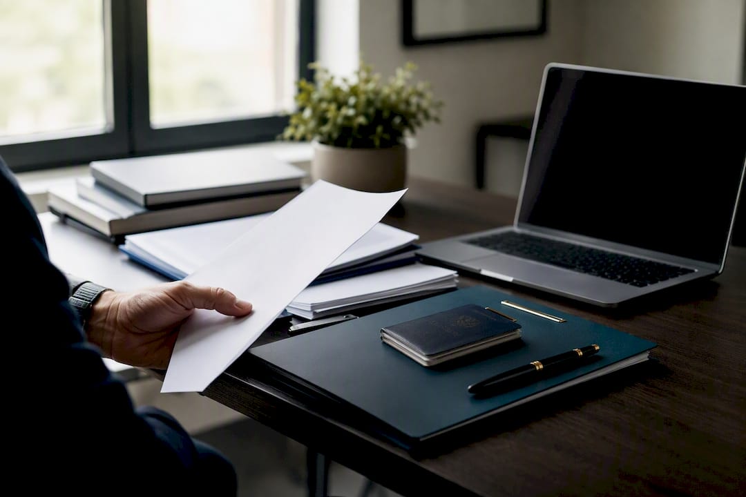 Manos dejando un contrato de empleo sobre la mesa