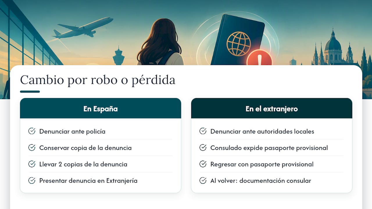 Qué hacer si el cambio de pasaporte fue por robo o pérdida — overview diagram