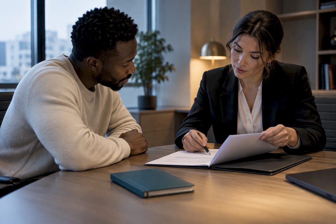 Empleado y empleador revisan el contrato de trabajo